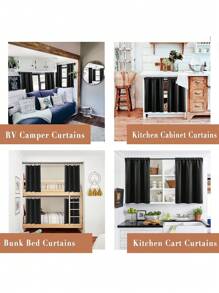 1入組純色桿袋隔光廚房短窗簾,適用於臥室,廚房短窗簾和多層小窗簾 - 黑色 - 查看 6