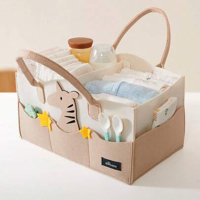 Sunveno 原创卡通婴儿尿布收纳整理袋，便携式，适用于换尿布台和汽车，必备婴儿房收纳盒