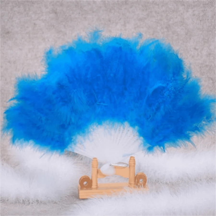 1只可折疊藍色羽毛風裝飾扇,適用於聚會、舞會和家居裝飾 - 藍色 - 查看 1