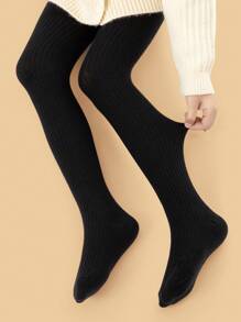1pc Girls' Solid Color Casual Striped Overall Pantyhose Suitable For Daily Wear