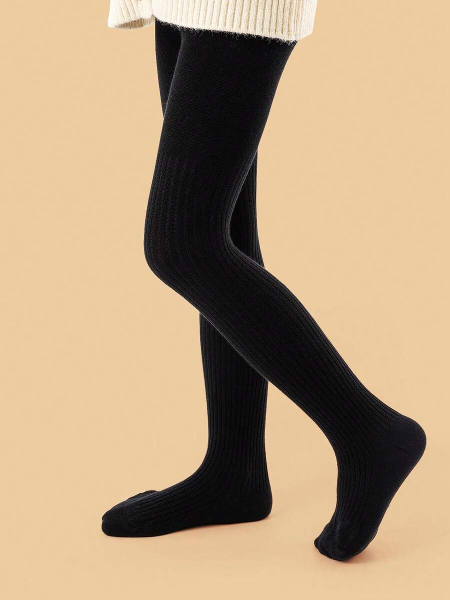 1pc Girls' Solid Color Casual Striped Overall Pantyhose Suitable For Daily Wear