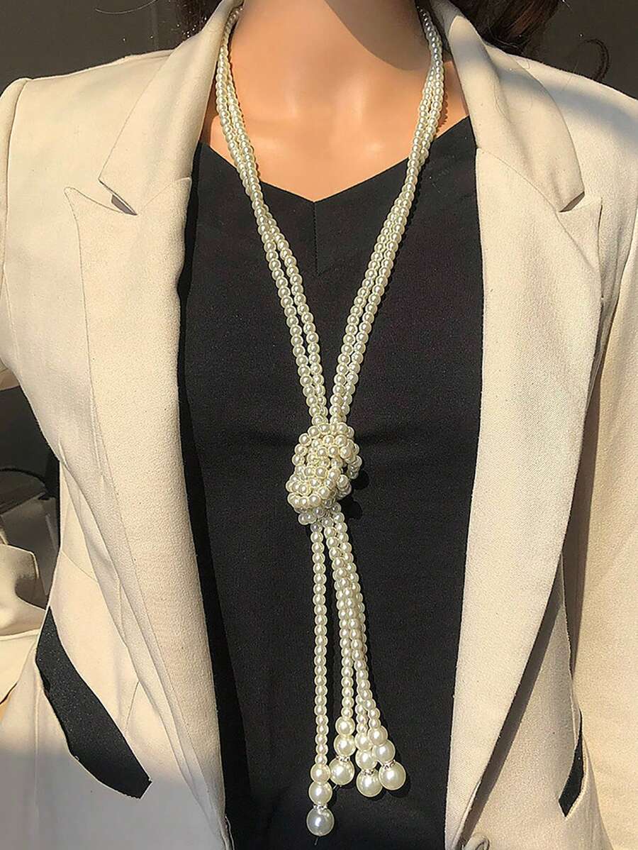 1入時尚女士雙層珍珠長項鍊
