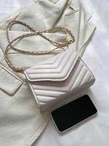 小型z字紋鏈條方形襟翼包 - 米色 - 查看 4