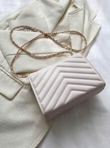 小型z字紋鏈條方形襟翼包 - 米色 - 查看 5