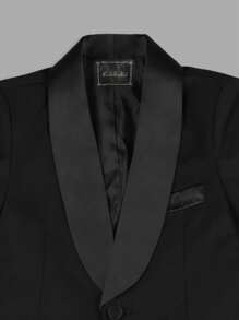 Young Boy Shawl Collar Long Sleeve Suit Jacket With Single Breasted Vest And Pants, Spring And Autumn Formal Dress Suit - Black - View 4