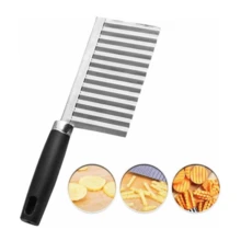 Cortador de papas arrugadas Ondas de acero inoxidable Cortador de papas fritas Cortador de mano Picador, Cuchillo para cortar ensalada de verduras Cocina casera - Negro - Ver 8