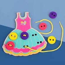 1入組木製鞋帶蒙特梭利教具,穿線練習織扣,幼稚園兒童早期教育教具互動玩具 - 彩色 - 查看 3