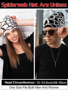 Y2k哥德式蜘蛛紋經典針織帽,女用無邊帽冬季保暖活動帽男女時尚百搭側標 - 白色 - 查看 4