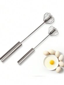 1pc Semi-automatic Egg Beater, Large Stainless Steel Hand Mixer With Press Button, Baking Tool For Whisking And Beating Cream And Eggs, Household Manual Mixer - Multicolor - View 3