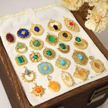 1入組天然石頭吊墜和18k鍍金鈦鋼鏈配件,適用於diy珠寶製作 - 金色 - 查看 7