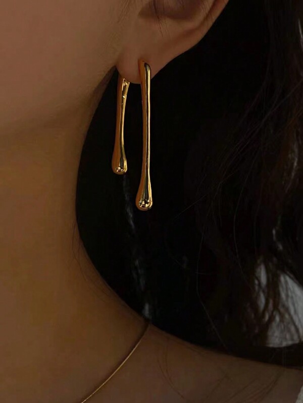 1 Par De Pendientes Colgantes De Metal Largo En Forma De Gota De Agua Con Diseño Minimalista Único, Joyas De Moda Para Las Orejas