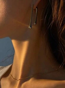 1pair European And American Simple Long Metal Dangling Water Drop Earrings, Unique Minimalist Design, Fashionable Ear Jewelry - Gold - View 5