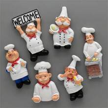 6pcs, Kitchen Chef Refrigerator Magnet, Cartoon Fridge Magnet, 3D Magnetic Stickers, Refrigerator Decoration, Cute Things, Kitchen Decoration Collection, Home Decor, Room Decor, Birthday Gift - White - View 1