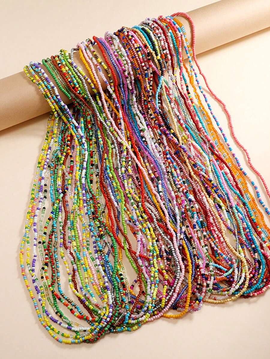 多入組隨機混合色流行波西米亞彩虹亞克力珠鍊身體珠寶肚皮鍊,女士禮物
