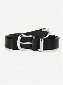 1pc Women's Silver Buckle Metal Ring Casual Pu Belt, Suitable For Daily Life Summer, School Fall, Autumn, Halloween - Black - View 1