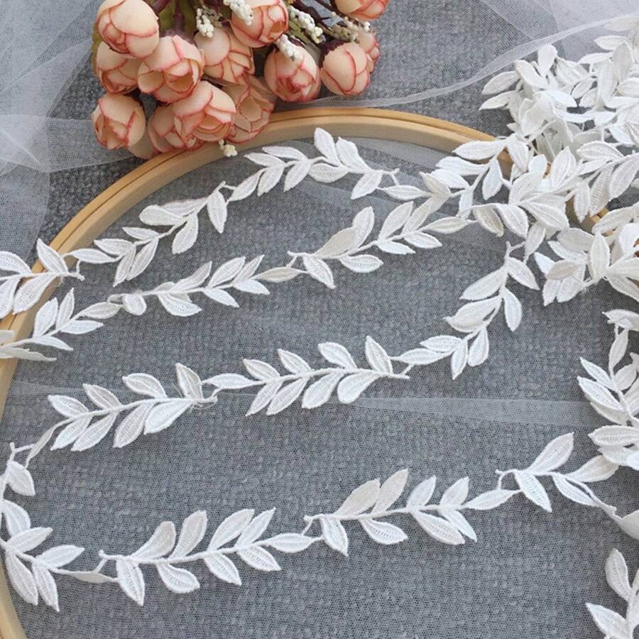 2 Yards White/black Embroidered Soluble Lace Trim With Leaf Pattern For Wedding Veil Diy, White