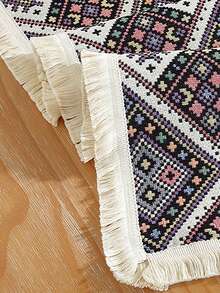 1pc Christmas Themed Jacquard Table Runner With Tassels For Dining Table - Black - View 4