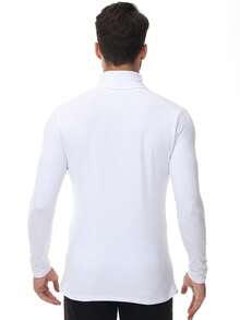 男士高領基本款衫,長袖修身加絨內裡保暖,長袖內衣,彈性,舒適透氣 - 白色 - 查看 4