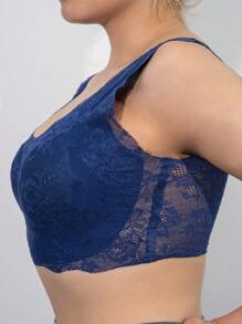 Bra, Push Up Bralette With Lace Floral Design And Removable Pads