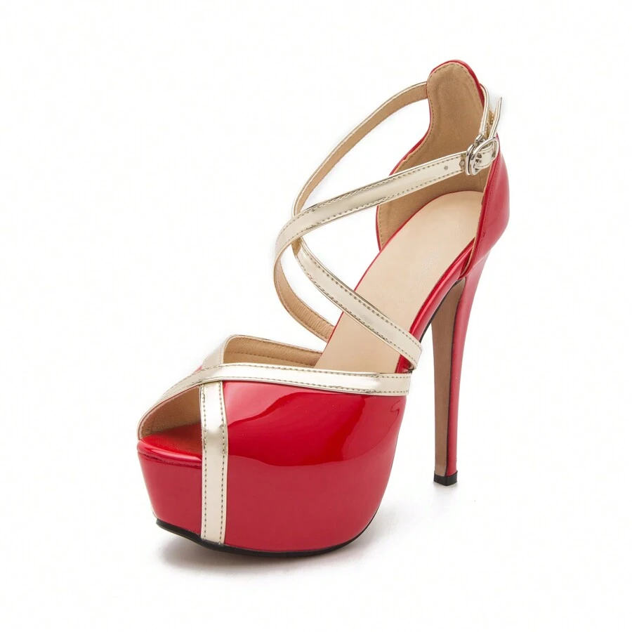 Women's Crisscross Strappy Platform High Stiletto Heels Peep Toe Pump Party Sandals - 紅色 - 查看 1