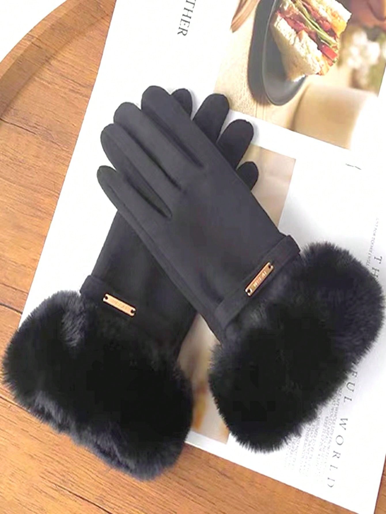 Guanti invernali da donna in finta pelle, guanti in peluche con fiocco, caldi guanti in PU per le donne isolati per il freddo, C, Taglia unica