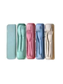 Set Cubiertos Portatiles Con Estuche Ecologicos Fibra Trigo Cuchara tenedor cuchillo estuche transportador comida - verde menta - Ver 3