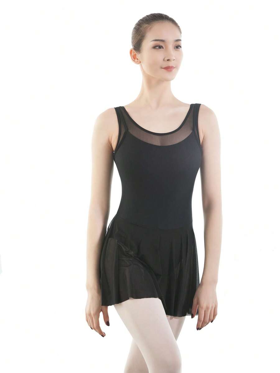 balletto 成人芭蕾/体操紧身衣裙，无袖，高腰，紧身衣舞蹈服，运动服 - 黑色 - 查看 1