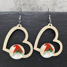 chenya 1pc Wooden Heart Shaped Christmas Earrings For Men And Women, Suitable For Christmas And Daily Wear - santa hat - View 2