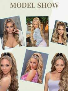 马尾接发，合成 26 英寸长波浪夹式马尾接发，适合女性日常使用 - 香檳色 - 查看 9