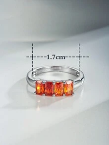 1pc Simple & Chic S925 Sterling Silver Ring Featuring Hand-set Orange Octagon-cut Stone, Perfect For Daily Wear For Women - Silver - View 4