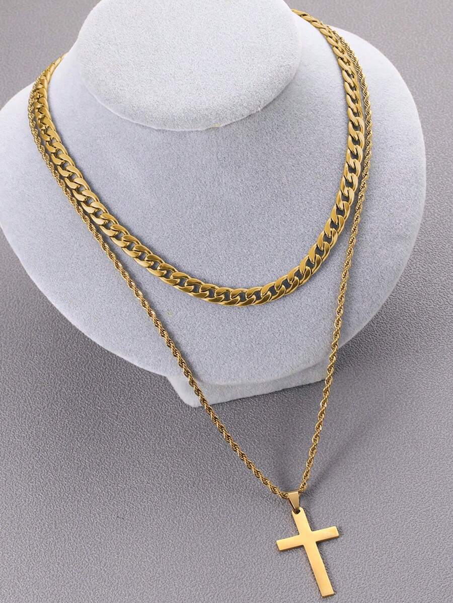 2pcs Men's Stainless Steel Cross Pendant Necklace | SHEIN USA