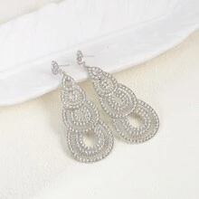 1對長款新娘婚禮鑽石吊燈耳環時尚串飾珠水滴形水晶耳墜,適用於女性、女孩、新娘、伴娘、派對、晚會、選美、舞台服飾珠寶 - 白色 - 查看 6