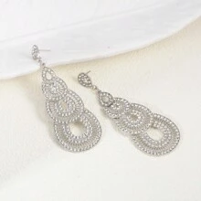 1對長款新娘婚禮鑽石吊燈耳環時尚串飾珠水滴形水晶耳墜,適用於女性、女孩、新娘、伴娘、派對、晚會、選美、舞台服飾珠寶 - 白色 - 查看 3