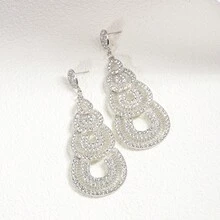 1對長款新娘婚禮鑽石吊燈耳環時尚串飾珠水滴形水晶耳墜,適用於女性、女孩、新娘、伴娘、派對、晚會、選美、舞台服飾珠寶 - 白色 - 查看 7