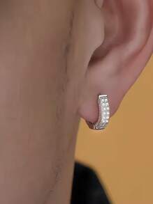 2pcs Fashionable Small Cubic Zirconia Stud Earrings Suitable For Men To Wear At Parties, Great Holiday Gift - Silver - View 5