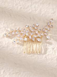 1件装女士精美新娘发梳，婚礼派对伴娘装饰发饰，镶嵌锆石的优雅头饰，情人节配饰 - 金色 - 查看 4