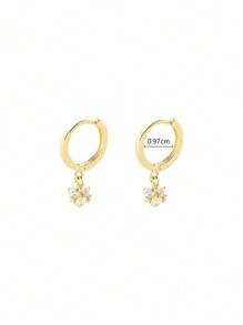 1pair Sparkly Ball Design Sterling Silver Ear Cuff With Cz Stone, Simple & Elegant Ear Hook Clip-on Earring - Yellow Gold - View 4
