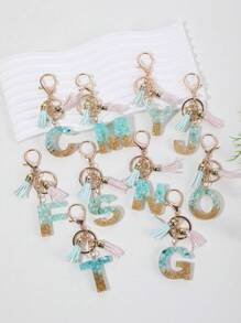 Boho 1pc Women's Shell Stone, Crystal & Tassel Keychain With Glued Letters - Multicolor - View 2