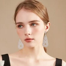 1對長款新娘婚禮鑽石吊燈耳環時尚串飾珠水滴形水晶耳墜,適用於女性、女孩、新娘、伴娘、派對、晚會、選美、舞台服飾珠寶 - 白色 - 查看 2