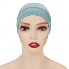 1pc Solid Color Tube Headscarf Hat With Opening, Hijab Caps - Mint Blue - View 2