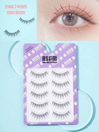 HSPM 5 pares de pestañas postizas de tira completa con diseño de cómic de diablo, pestañas de anime para cosplay con tallo transparente, pestañas de manga, maquillaje japonés con apariencia gruesa y natural, extensiones de pestañas delicadas, pestañas postizas de cosplay coreano asiático para maquillaje, 0,4 cm-1,2 cm