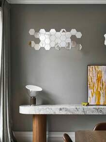 10pcs Mirror Wall Sticker, Hexagon Wall Art Sticker, DIY Household Decorative Tiles Sticker - Silver - View 1