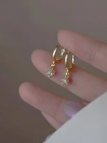 1pair Sparkly Ball Design Sterling Silver Ear Cuff With Cz Stone, Simple & Elegant Ear Hook Clip-on Earring - Yellow Gold - View 10