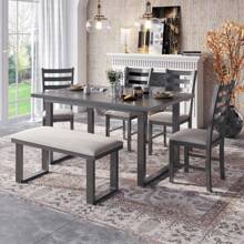 Nestfair Gray 6-Piece Wood Dining Table Set with 4 Chairs and Bench