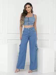 Women Jeans - 中等水洗藍 - 查看 8