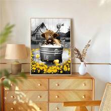 1 件向日葵高地牛牆壁藝術農舍牛帆布牛浴室圖片有趣的浴室柱,黑白牛浴室牆壁裝飾可愛牛圖片家居裝飾,適合浴室無框架。 - 彩色 - 查看 5