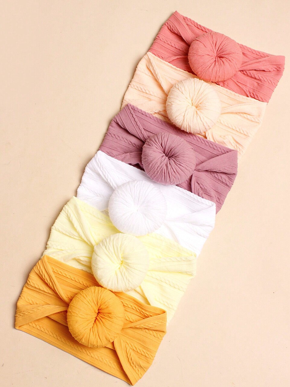 6pcs Solid Color Nylon Sweet Donut Shaped Soft Stretchy Headbands For Baby Love Valentine