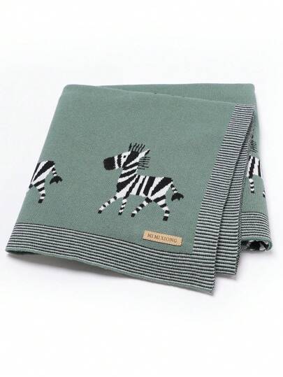 1pc Knitted Zebra Patterned Baby Swaddle Blanket, Suitable For All Seasons Love Valentine