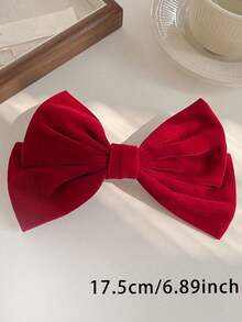 1 圣诞红色配饰大号天鹅绒蝴蝶结发夹鳄鱼发夹后夹顶夹发饰 - 酒紅色 - 查看 4