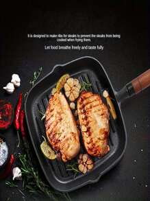 1pc Pre-seasoned Cast Iron Steak Frying Pan - Black - View 3